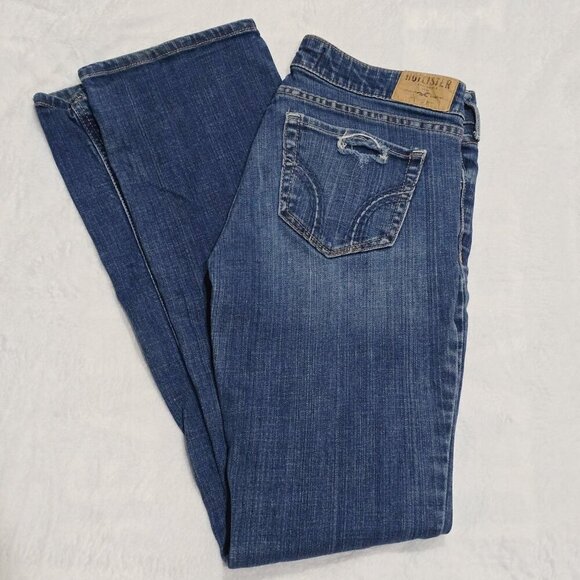Hollister ✦ Distressed Bootcut Jeans ✦ Size 5 Blue Denim Stretch Mid-Rise Casual - Picture 7 of 9